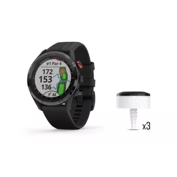 Garmin Approach S62 GPS golfa viedpulkstenis ar 3 CT10 klubu izsekošanas sensoriem, melns