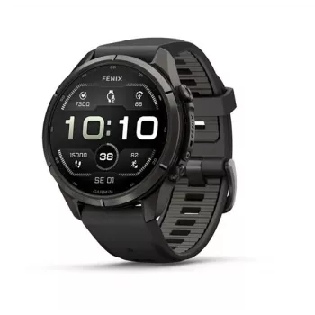 Garmin fēnix 9 Pro ar inReach, 43mm, Carbon Gray DLC titāna korpuss ar melnu/pebble grey silikona siksniņu