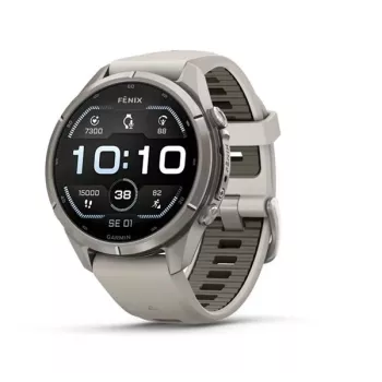 Garmin Fenix 9 Pro – 43mm titāna viedpulkstenis ar Fog Grey/Dark Sandstone silikona siksniņu