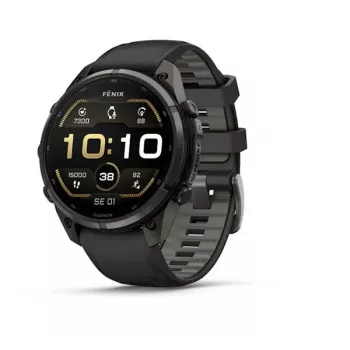 Garmin Fenix 9 Pro – 47mm Carbon Gray DLC titāna viedpulkstenis ar melnu/pebble grey silikona siksniņu