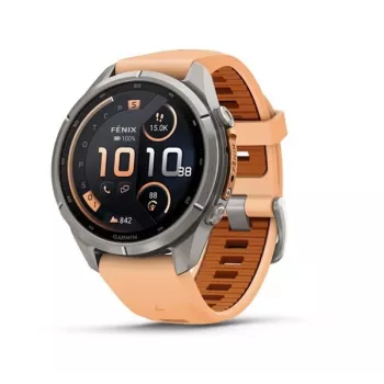 Garmin Fenix 9 Pro – inReach, 43mm, titāna korpuss ar Shell Pink/Autumn Orange silikona siksnu
