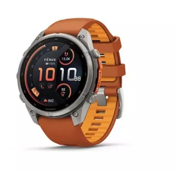 Garmin Fenix 9 Pro — inReach, 47 mm titāna viedpulkstenis ar Autumn Orange/Spark Orange silikona siksniņu