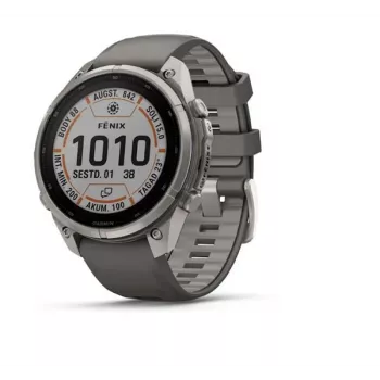 Garmin fenix 9 Pro viedpulkstenis – inReach, Solar, 47mm Titanium ar Pebble Grey silikona siksnu