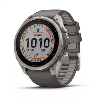 Garmin Fenix 9 Pro – inReach, Solar, 51mm titāna viedpulkstenis ar Pebble Grey silikona siksniņu