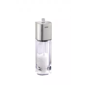 GEFU DUETO pārtikas dzirnaviņas, nerūsējošais tērauds, 2,5 L, 3 sieti (2/3/5 mm), manuālas, sudraba/caurspīdīgas