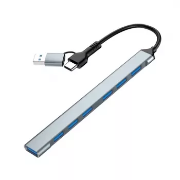 Gembird 7-Port USB 3.2 Gen 2 Hub - 6x USB-A 2.0 + 1x USB-A 3.2, Sudraba