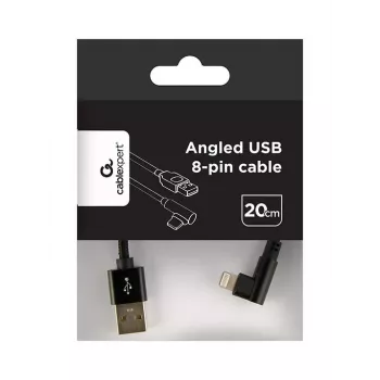 GEMBIRD leņķveida pīts USB-A uz 8-pin Lightning kabelis 0,2 m melns