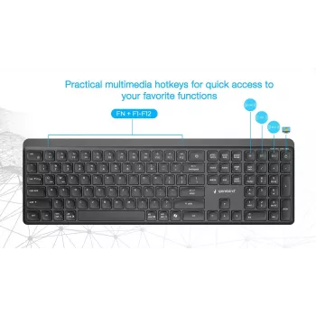 Gembird KB-WPS-03 Dual-Mode Pro-Business Slim bezvadu tastatūra, 2.4G + Bluetooth, US izkārtojums, melna