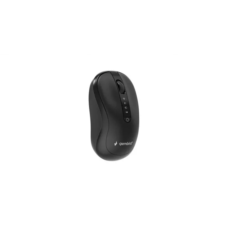 Gembird MUSW2-4B-01 divu režīmu bezvadu pele (2.4 GHz + Bluetooth 5.0) ar 1600 DPI optisko sensoru, 4 pogām, abpusēju dizainu, melna