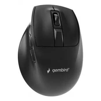 Gembird MUSW3-9B-01 trīsrežīmu bezvadu ergonomiska pele (2.4 GHz + Bluetooth + USB-C), 2400 DPI, 9 pogas, melna