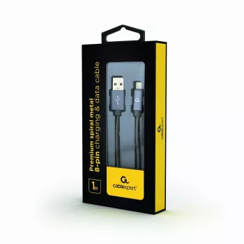 Gembird USB-A uz Lightning kabelis, Premium spirālveida metāls, 1m, Metāliski pelēks
