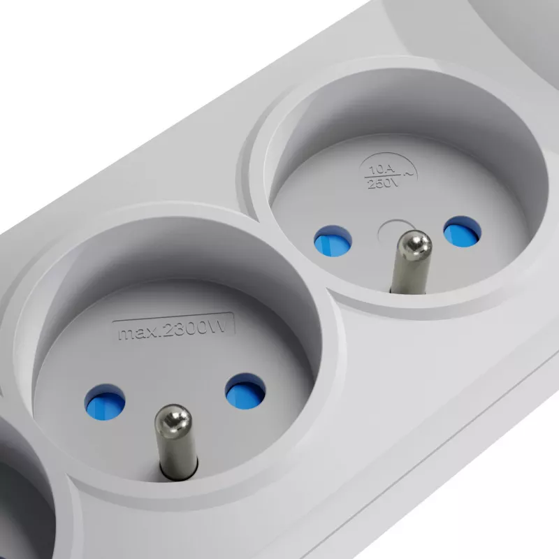 GETFORT 5 kontaktligzdu pārsprieguma aizsardzības pagarinātājs ar 2 USB uzlādes portiem, 1,5 m kabelis, pelēks