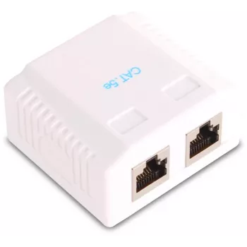 GETFORT GF-2G5EFTP Ekranēta virsmas montāžas RJ45 rozete, 2 porti, Cat.5e, balta