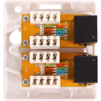 GETFORT GF-2G5EUTP virsmas montāžas dubultā RJ45 Cat.5e UTP tīkla kontaktligzda, balta