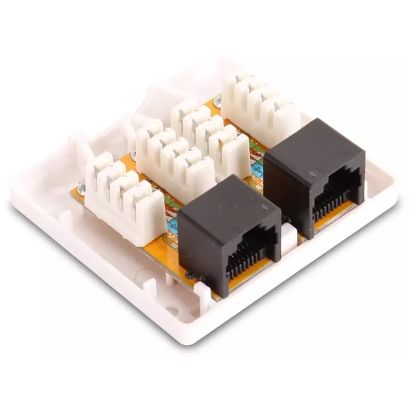GETFORT GF-2G5EUTP virsmas montāžas dubultā RJ45 Cat.5e UTP tīkla kontaktligzda, balta