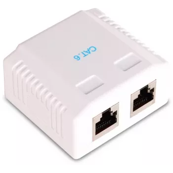 GETFORT GF-2G6FTP 2x RJ45 Cat6 FTP ekranēta virsmas montāžas tīkla rozete, balta