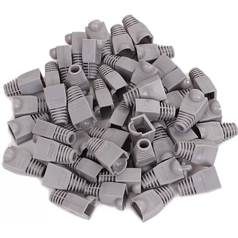 GETFORT GF-OS-RJ45-50 Pelēkie RJ45 savienotāju aizsargvāciņi, 50 gab. komplekts, stiepes atslogošana Ethernet kabeļiem