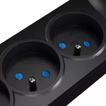 GETFORT Surge Protector Power Strip 5P-1.5M-B-USB, 5 Rozetes, 2 USB, 1.5m, Melns