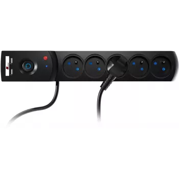 GETFORT Surge Protector Power Strip 5P-1.5M-B-USB, 5 Rozetes, 2 USB, 1.5m, Melns