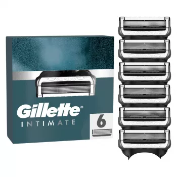 Gillette Intimate Razor Blade Refills, 6 Cartridges, Black, Men's Pubic Hair Shaving