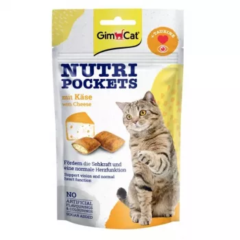 GimCat Nutri Pockets with Cheese 60g – Kraukšķīgi kaķu gardumi ar krēmīgu siera pildījumu