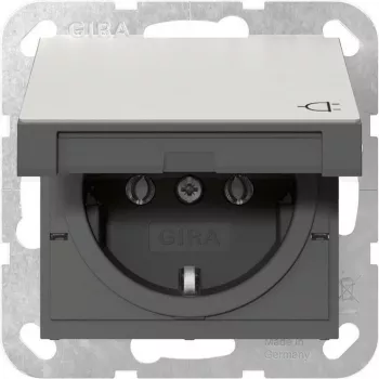 Gira 4454600 SCHUKO kontaktligzda ar vāciņu, System 55, nerūsējošais tērauds