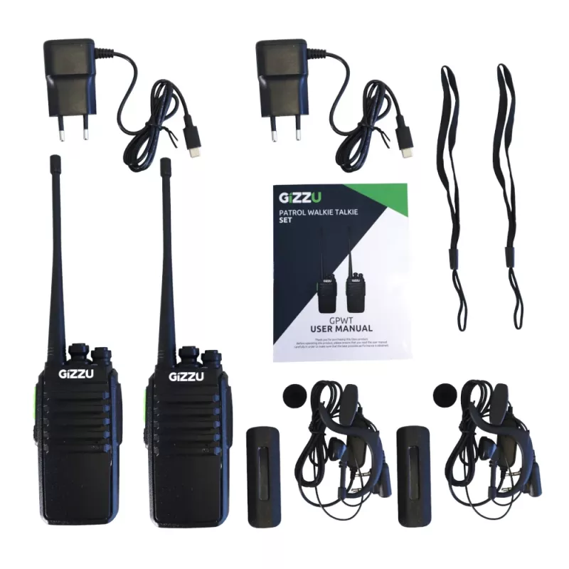 Gizzu Patrol Walkie Talkie komplekts PMR446 8 kanālu divvirzienu radio ar VOX, Scan, lukturīti – Melns/Oranžs (2 gab.)