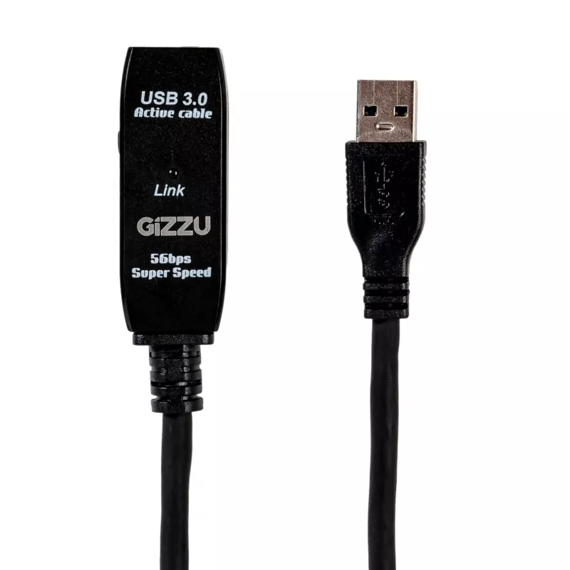 Gizzu USB 3.0 aktīvais pagarinātājkabelis 5m - Melns