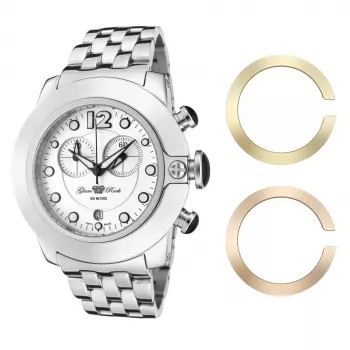 GLAM ROCK Women's Miami Beach Chronograph Watch GR32154 - 44mm Stainless Steel Case, White Silicone Band, Swiss Quartz Movement