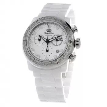 GLAM ROCK sieviešu pulkstenis GR50116D (42mm) - Šveices kvarcs, balts perlamutra ciparnīca, balta silikona siksniņa
