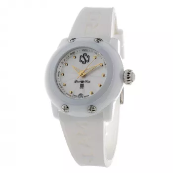 GLAM ROCK sieviešu pulkstenis GR64005 (40mm) – Šveices kvarcs, balts keramikas ietvars, silikona siksniņa