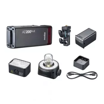 Godox AD200Pro II Pocket Flash Kit ar Bare Bulb un Fresnel galvu, 200Ws, TTL/HSS, 2.4GHz X sistēma