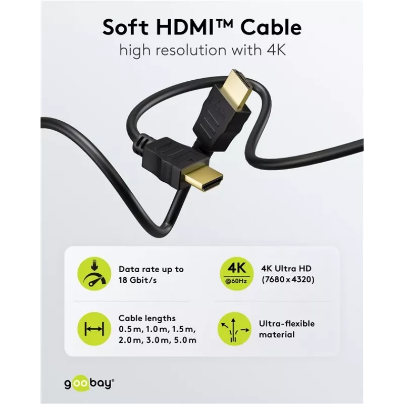 Goobay 80105 Soft High-Speed HDMI kabelis ar Ethernet - 5m Melns
