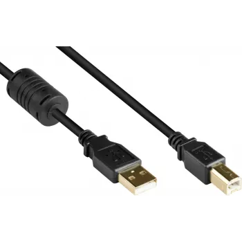 Good Connections USB 2.0 kabelis A-B ar ferīta serdi, zeltīti kontakti, melns, 1m