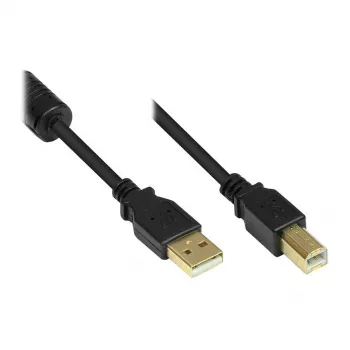 Good Connections USB 2.0 kabelis A-B ar ferīta serdi, zeltīti kontakti, melns, 1m