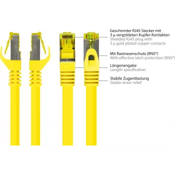 GoodConnections 40m Cat.7 S/FTP PiMF halogēnu nesaturošs RJ45 komutācijas kabelis ar aizsargu fiksatoram, dzeltens 8070R-400Y