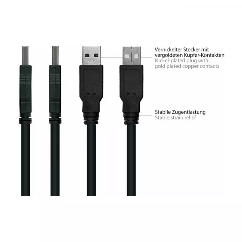 GoodConnections Alcasa UK20P-AEA-020S USB 2.0 pagarinātājs, USB-A vīriešu uz USB-A sieviešu, 2 m, melns
