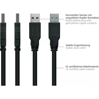 GoodConnections Alcasa UK30P-AMB-005S USB 3.2 Gen 1 kabelis, USB-A uz Micro-B, 0,5 m, melns