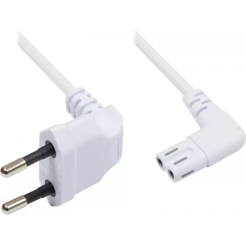 GoodConnections Euro barošanas kabelis, Europlug uz IEC C7 Figure-8, abi savienotāji 90° leņķī, balts, 1,5 m (1550-ZW015W)