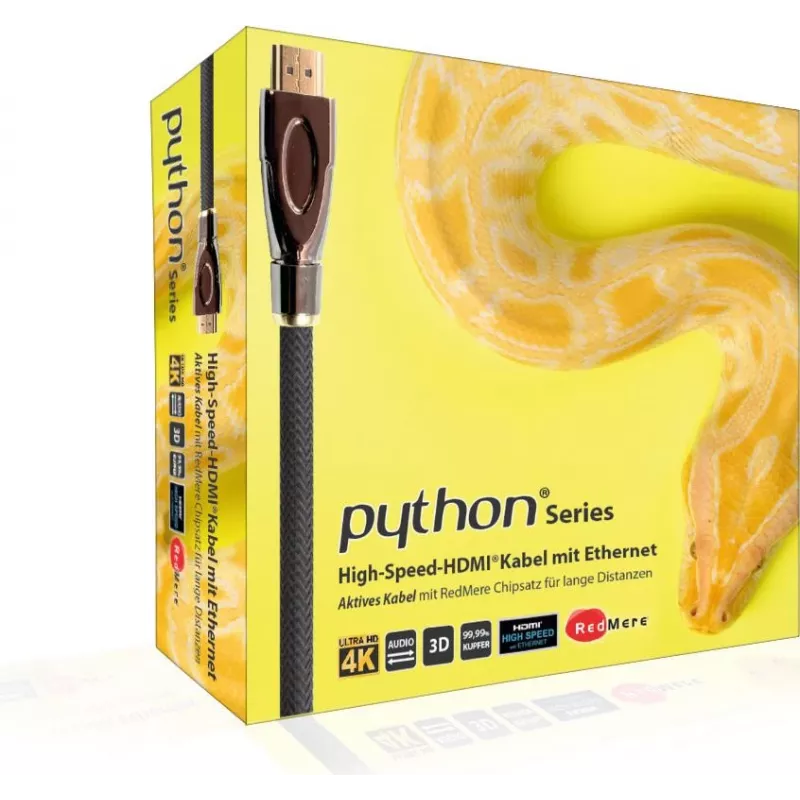 GoodConnections PYTHON Series High-Speed HDMI kabelis ar Ethernet, 4K UHD 60Hz, 18Gbps, zelta pārklājums, neilona pinums, 3m, melns (GC-M0018)