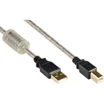 Good Connections USB 2.0 augstas kvalitātes kabelis ar ferīta serdi un zeltītiem kontaktiem, caurspīdīgs, 5m