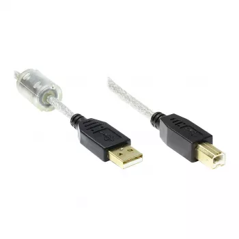 Good Connections USB 2.0 augstas kvalitātes kabelis ar ferīta serdi un zeltītiem kontaktiem, caurspīdīgs, 5m