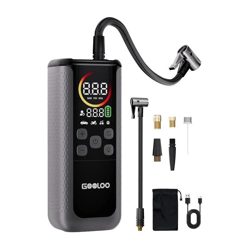 GOOLOO GT160 dubultais gaisa kompresors automašīnai, 160 PSI, 37 Wh jaudas banka, LED displejs, automātiska atslēgšanās, LED lukturis