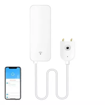 GOSUND S5 WiFi Smart Ūdens Noplūdes Sensors ar Tuya App Brīdinājumiem, 2.4GHz, IP67 zonde, Balts