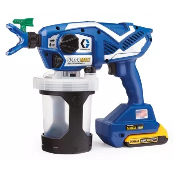 Graco Ultramax Cordless Airless Handheld Paint Sprayer Kit ar 2x DeWalt 2.0Ah Akumulatoriem, Lādētāju un Instrumentu Somu