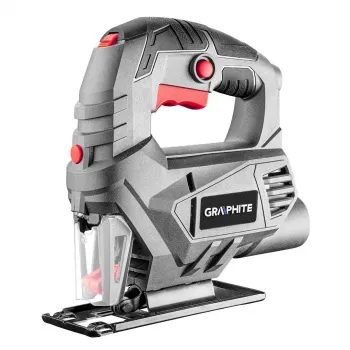 Graphite 58G047 800 W finierzāģis ar lāzera vadotni, LED apgaismojumu, svārsta kustību, bezinstrumentu zāģa asmeņu maiņu, 80 mm koka griešanas dziļumu, 230 V | ITworkshop.lv