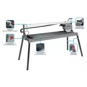 Graphite 59G892 elektriskais flīžu griezējs 1500W, 250mm disks, 1200mm griešanas garums, galds 1230x460mm
