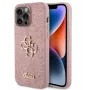 GUESS Apple iPhone 15 Pro Max Fixed Glitter 4G Maciņš ar Metāla Logotipu Rozā