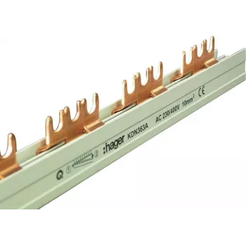 Hager KDN363A 3-polīga fāžu kopne, dakšiņu savienojums, 10 mm², 63 A, 12 moduļi