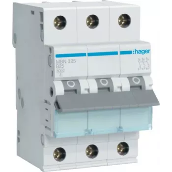 Hager MBN325 3-polīgais 25 A B-raksturlīknes automātiskais slēdzis, 6 kA, 3 moduļi